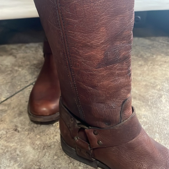 Vintage Frye Women’s Leather Boots Phillip Harness Tall Size 7 Cognac - Picture 13 of 13